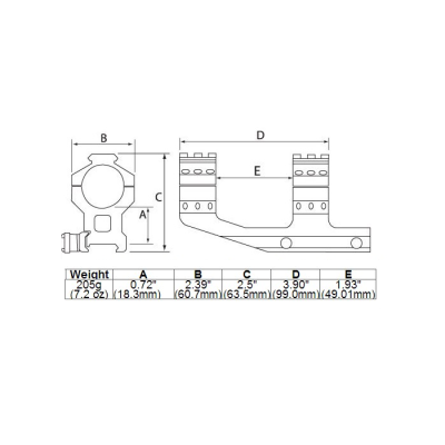                             Hydra 30mm OnePiece Tri-Rails Weaver Mount Short                        